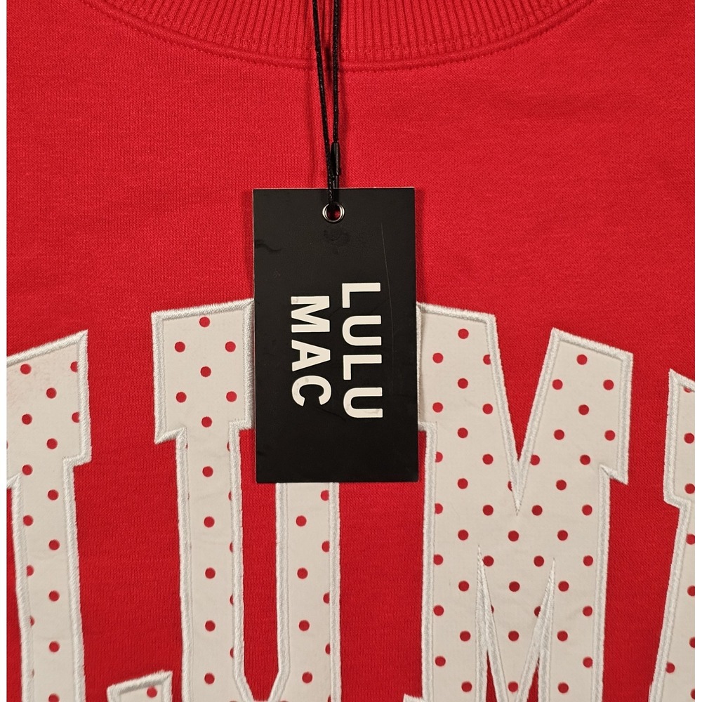 Lulu Mac Sweatshirt Women's Size XS Red White Polka Dot Oversized Embroidered - Picture 3 of 4